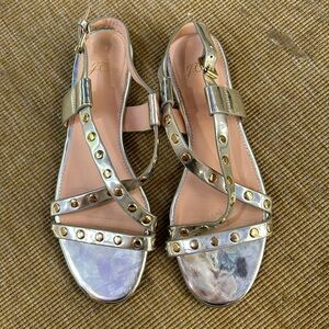 J. Crew CORA metallic silver/gold stud sandals. Women’s sz 9. Great condition!